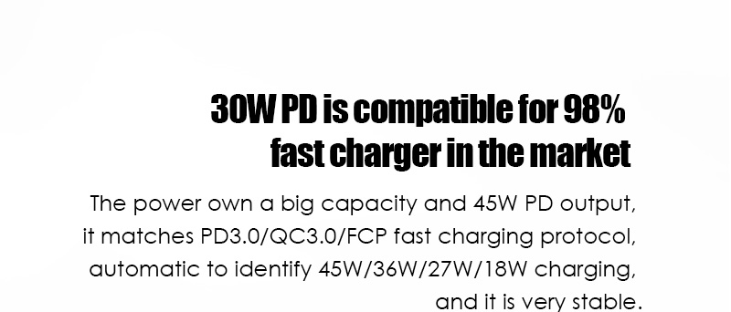 30W PD tương thích với 98% bộ sạc nhanh trên thị trường