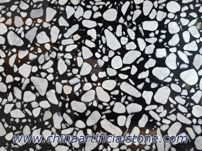Tấm đá cẩm thạch nhân tạo màu đen tổng hợp lớn màu trắng
