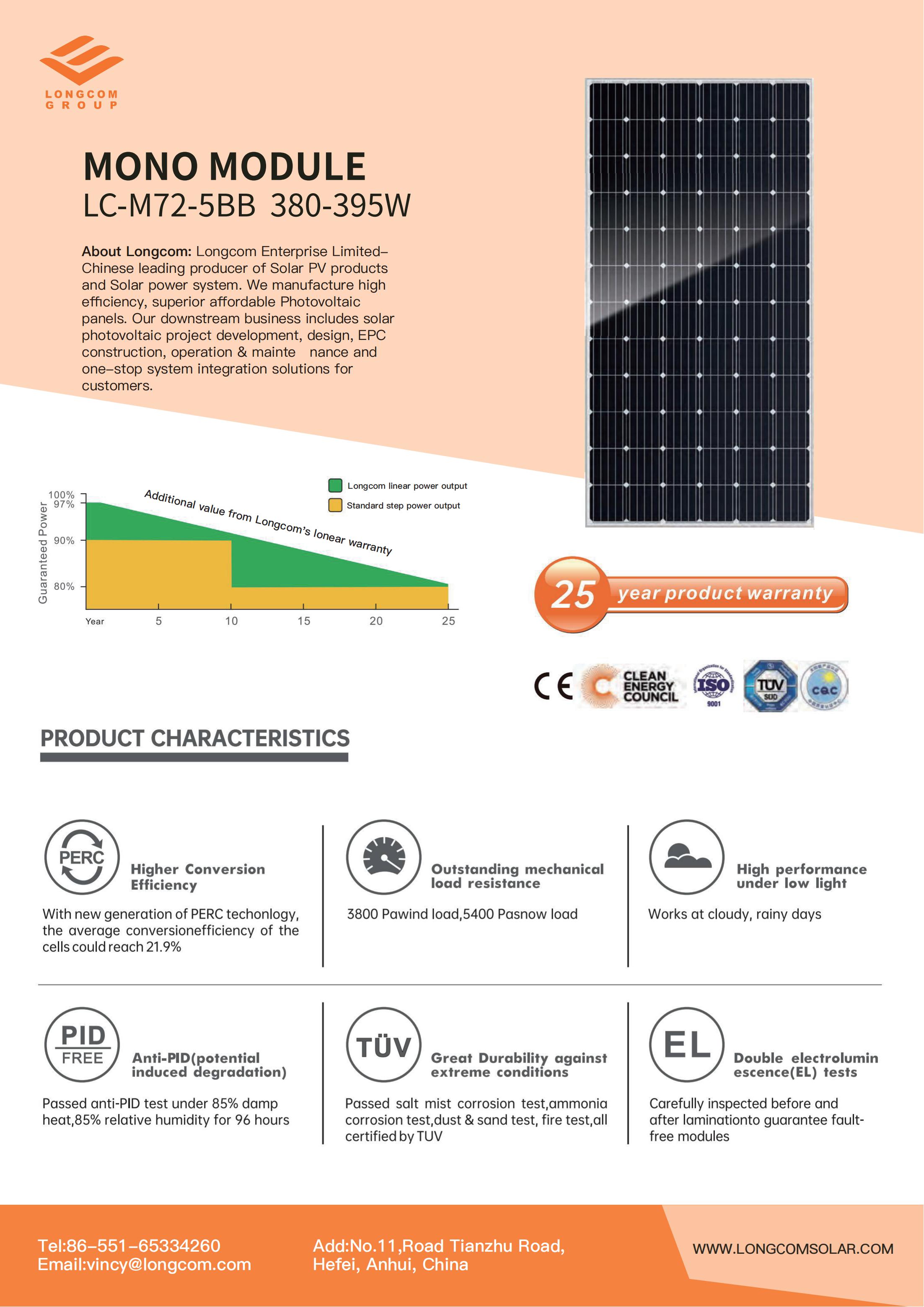Bảng điều khiển năng lượng mặt trời 380W hiệu quả cao
