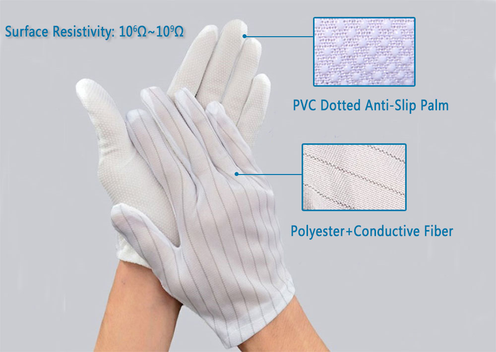 Găng tay chấm ESD với sợi dẫn điện bằng vải polyester