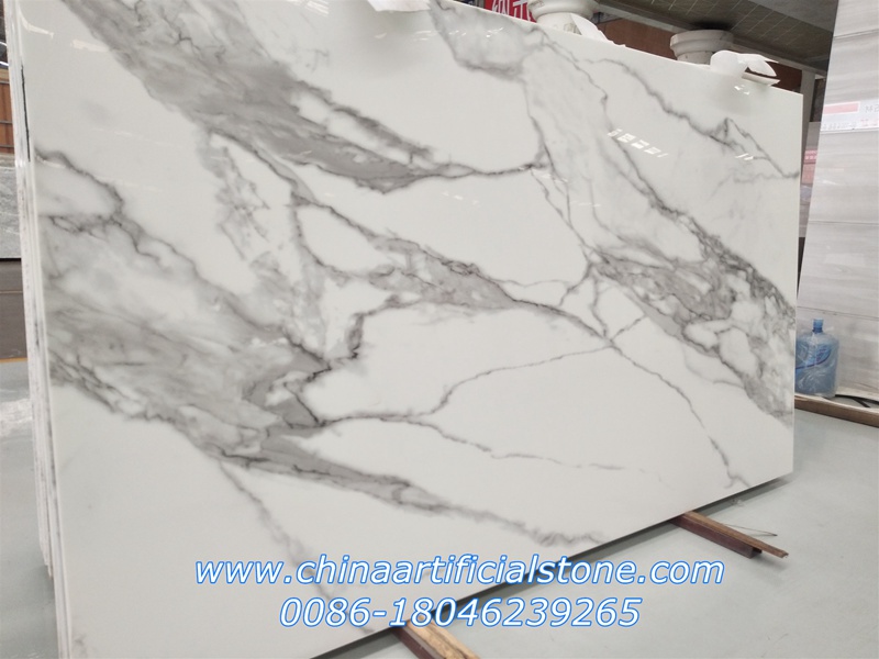 Tấm đá cẩm thạch trắng Nano Calacatta được thiết kế
