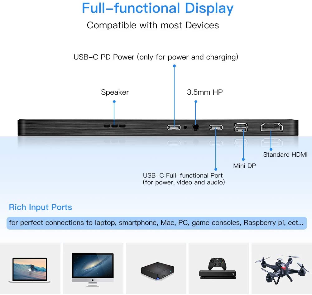Full hd 4K USB Type-c PC Gaming Màn hình ips di động 13,3 inch cho điện thoại thông minh Máy tính xách tay
