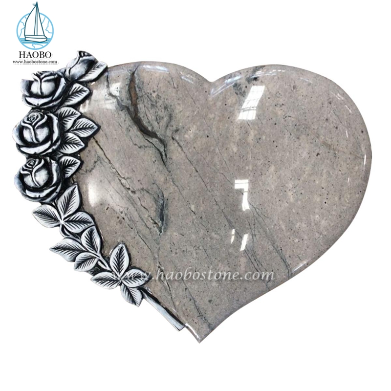 Chất lượng đá Granite hình trái tim với bia mộ chạm khắc hoa
