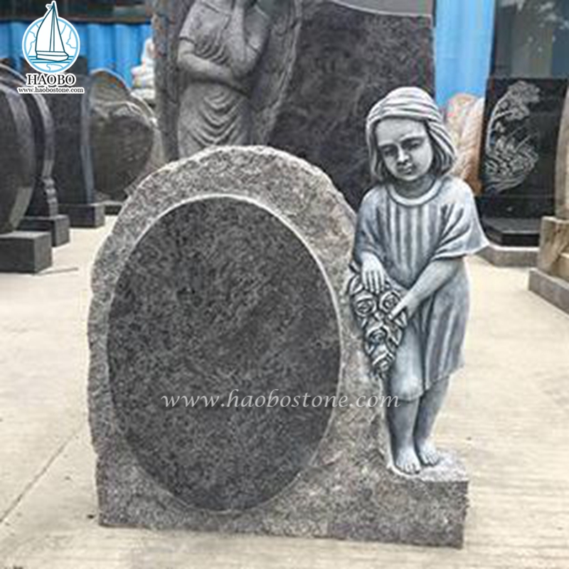 Bán buôn Granite Grey Angel Girl with Rose Antique Headstone
