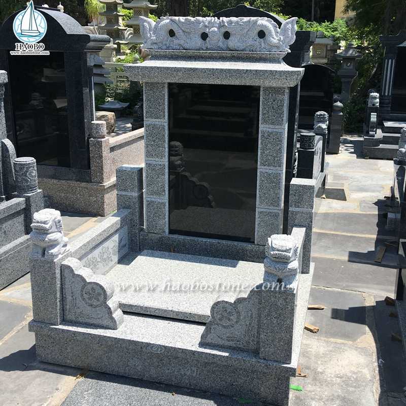 Phong cách Châu Á Đá Granite Xám Rồng Khắc Bia mộ Tang lễ
