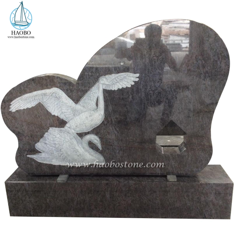 Granite Bahama Blue Swan Nghĩa trang chạm khắc bia mộ
