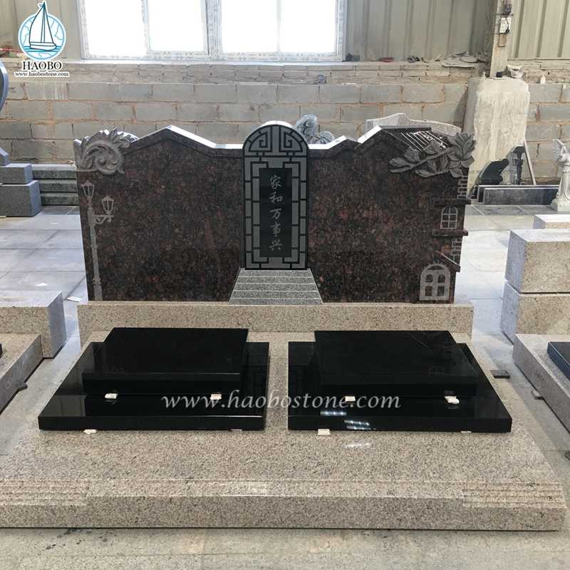 Phong cách Chineses Ngôi nhà đá hoa cương chạm khắc Đài tưởng niệm Nghĩa trang Đôi
