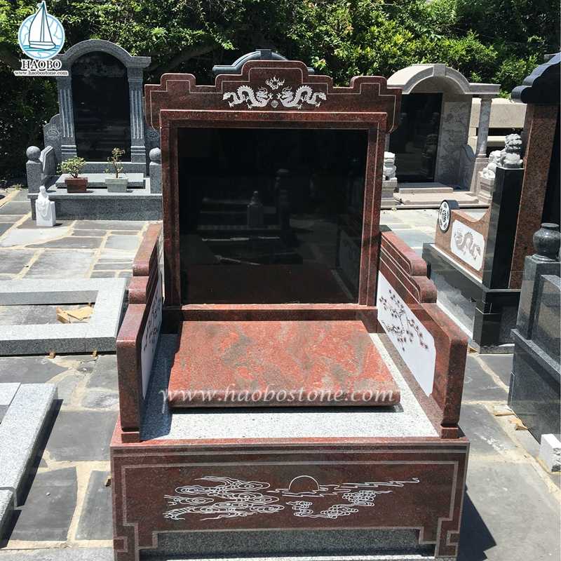 Phong cách Chineses Rồng Khắc chạm khắc Bia mộ bằng đá hoa cương đỏ

