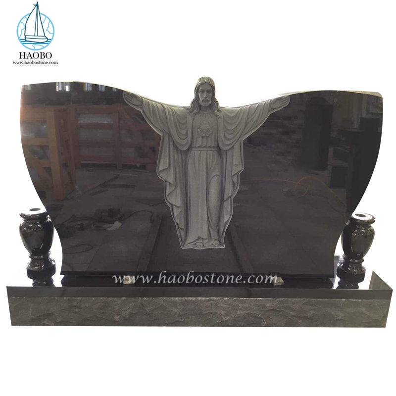 Bướm đá Granite đen hình Chúa Giêsu được chạm khắc bia mộ danh dự

