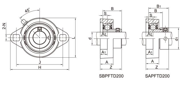 Nhà ở mang mặt bích 2 bu lông SBPFTD205