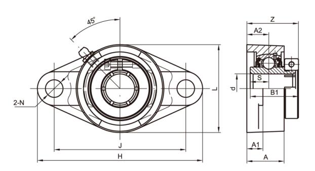 Đơn vị mặt bích 2 bu lông UEFL204