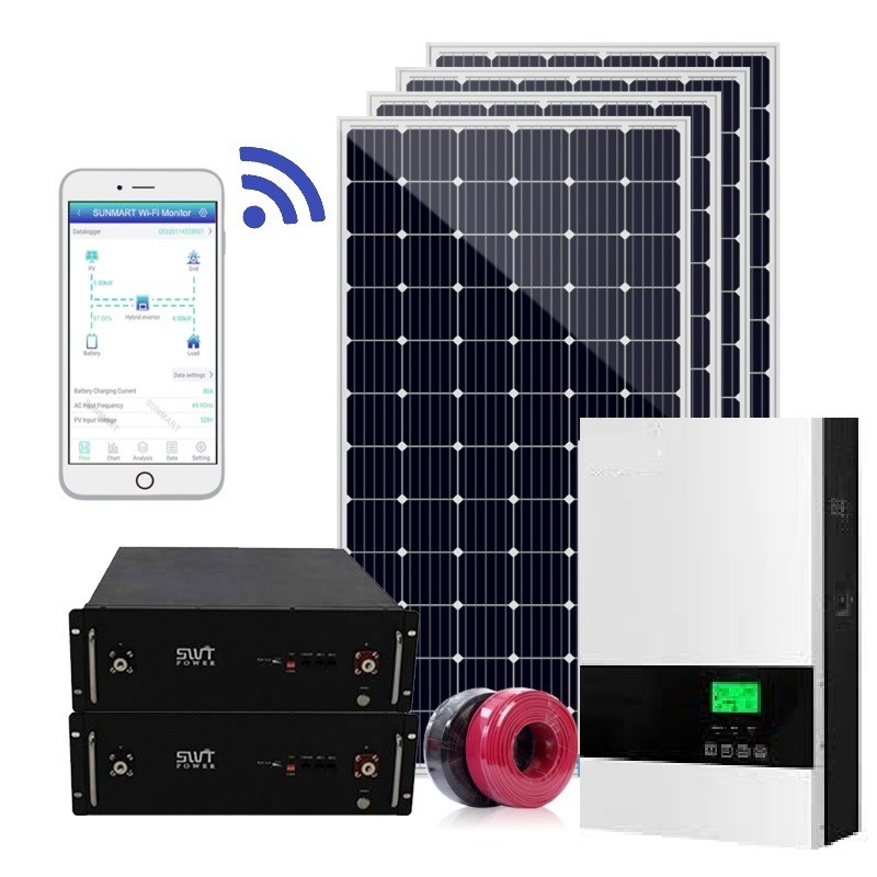 Hệ thống năng lượng mặt trời hỗn hợp 5500W 5.5KW Hệ thống lưu trữ năng lượng mặt trời tại nhà 5kva
