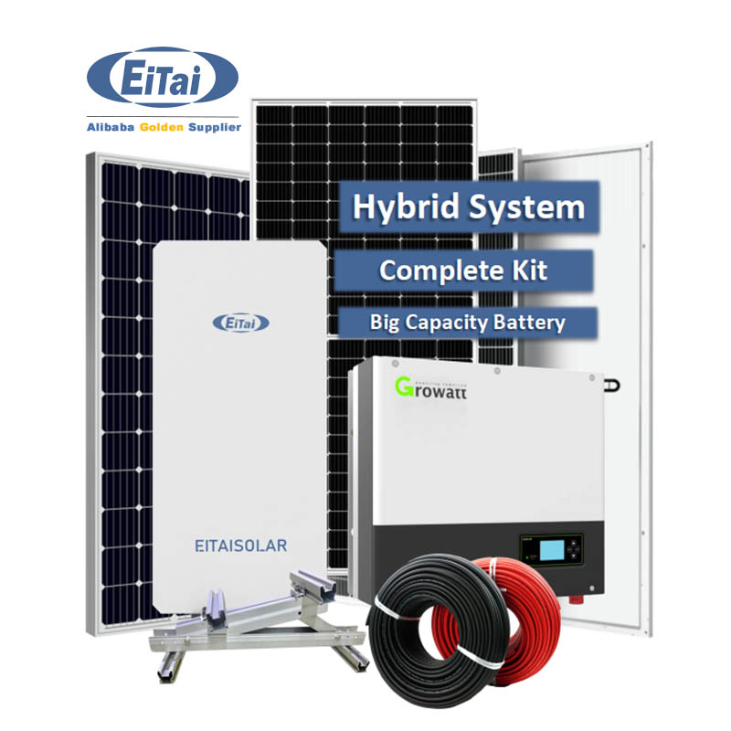 Hệ thống năng lượng mặt trời EITAI 10Kw Hybrid Growatt Inverter Một pha Pv Kit cho gia đình có bộ lưu trữ pin
