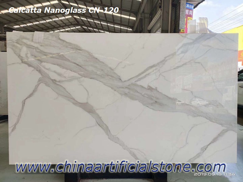 Tấm đá cẩm thạch thủy tinh Nano White Calacatta
