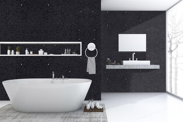 tường phòng tắm thiết kế đá đen