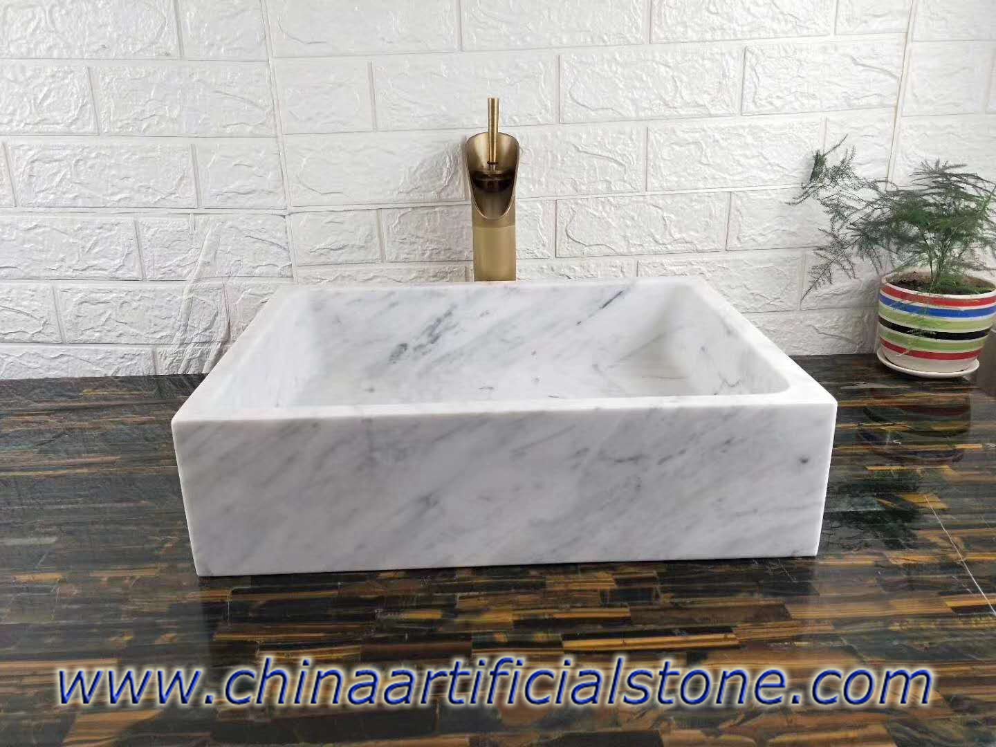 Chậu rửa hình chữ nhật bằng đá cẩm thạch trắng Carrara 34x35x13cm
