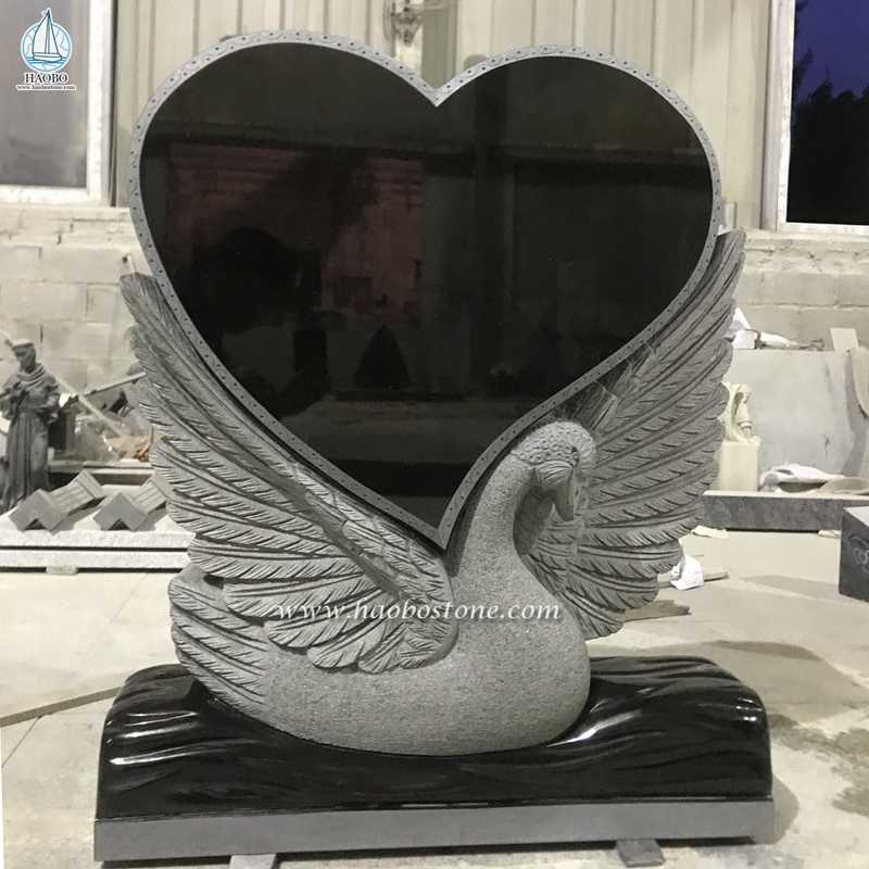 Tấm bia mộ tang lễ chạm khắc hình trái tim bằng đá hoa cương đen
