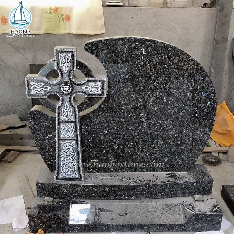 Ngọc trai xanh Granite Celtic Cross chạm khắc bia mộ tang lễ
