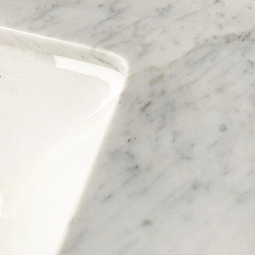 Cắt theo kích thước Phòng tắm Vanity Hàng đầu Loại đá tự nhiên Carrara Đá cẩm thạch trắng Top với gói tùy chỉnh
