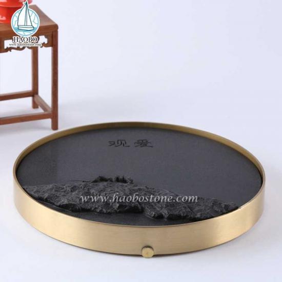 Đá hoa cương đen Trung Quốc Thiết kế Côn trùng Khay trà bằng đá
