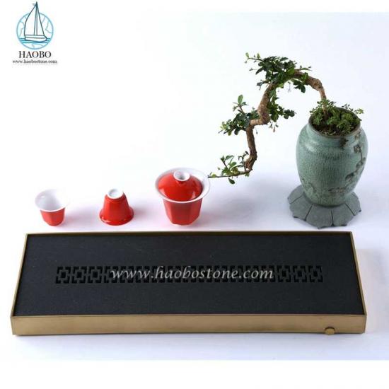 Đá hoa cương đen Trung Quốc khắc đá Khay trà hình chữ nhật
