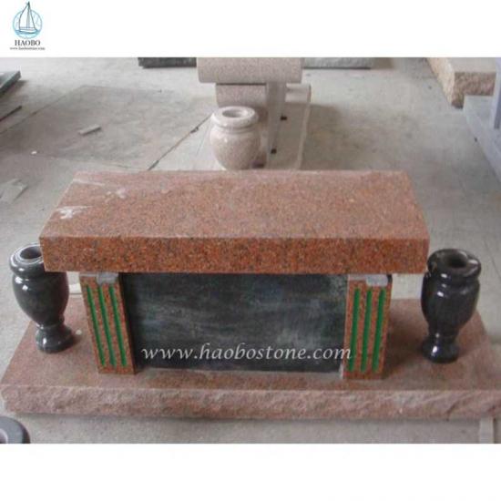 Thiết kế đơn giản Ghế dài đài tưởng niệm tang lễ bằng đá granit màu đen và đỏ
