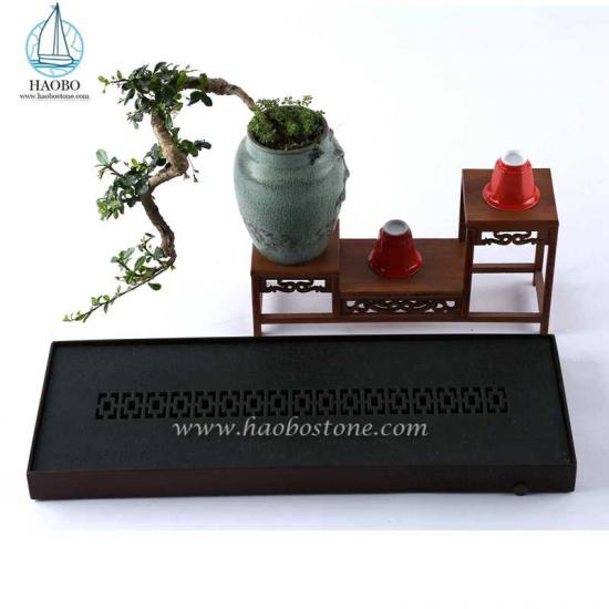 Đá hoa cương đen Trung Quốc Thiết kế đá Khắc Khay trà hình chữ nhật
