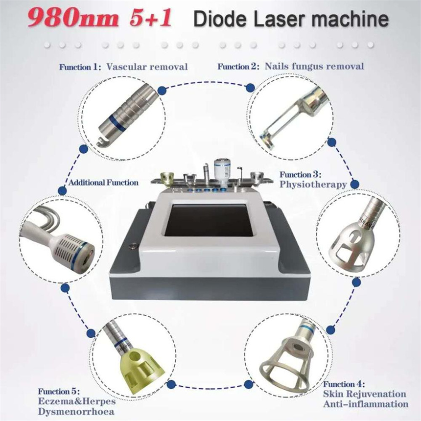 Máy vật lý trị liệu loại bỏ tĩnh mạch nhện 5 trong 1 Diode Laser 980nm không đau với Búa lạnh